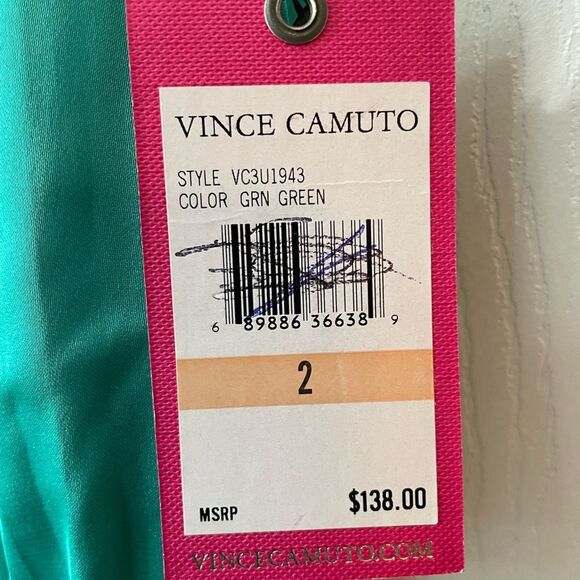 NWT- Vince Camuto 2 Dress Satin Green Pleated Halter Sleeveless $138 Blouson - Picture 14 of 14